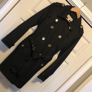 NWOT Michael Kors double breasted black trench coat with removable hood & liner